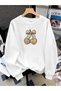 Women's Ribbon Cherry Design Printed Comfortable Fit Crew Neck White Sweatshirt
