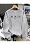 Women's Moon Power Earth and Moon Printed Comfortable Fit Crew Neck Gray Sweatshirt