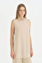 Chiffon Front Sleeveless Combed Cotton Undergarment - Stone - 2