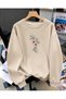 Women's Ivy Flower Graphic Printed Comfortable Fit Crew Neck Beige Sweatshirt