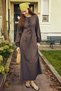 Waist-Tied Ribbed Linen Dress Brown - 3