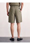 Khaki Loose Fit Linen Look Men's Shorts - 4