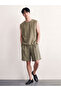 Khaki Loose Fit Linen Look Men's Shorts