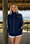 Sakura Embroidery Three Stripe Detailed Street Wear Y2K Zipper Jacket - 2