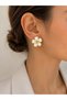 White Flower Model Gold Color Women's Earrings