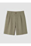 Khaki Loose Fit Linen Look Men's Shorts - 5