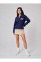 Women's Navy Blue Believe in You Printed Polo Collar Sports Sweatshirt - 2