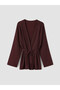 Lcw Everyday Burgundy V-Neck Striped Oversize Women's Cardigan - 5