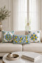 Blue Yellow Lemon Patterned 3-Piece Throw Pillow Cover Set - 2
