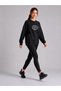 Women's Black Printed Modern Design Black Oversize Sweatshirt with Side Zipper Detail - 2