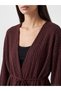 Lcw Everyday Burgundy V-Neck Striped Oversize Women's Cardigan - 3