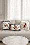 Red and Blue Floral Patterned 3-Piece Throw Pillow Cover Set