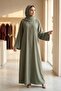 Women's Olive Green Minimalist Open Front Abaya - Lina | Modest Long Sleeve Maxi Dress - 2