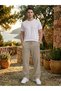 Men's Lightly Textured Linen Blend Pants with Elastic Waist and Pockets, Relaxed Fit