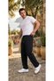 Men's Lightly Textured Linen Blend Pants with Elastic Waist and Pockets, Relaxed Fit - 3