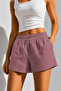 Burgundy Plaid Women's Shorts with 2 Pockets, Comfortable Fit, Elastic Waist