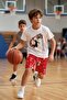 Boys Basketball Printed T-Shirt and Shorts 2-Piece Set – Red White - 2