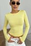 Women's Yellow Round Neck Long Sleeve Stretchy T-Shirt (48031) - 3