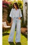 Women's Light Blue Floral Patterned Half Sleeve Loose Shirt - 2