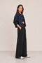 Women's Navy Blue Oversize, Polo Collar, Snap Fasteners, Cotton Gabardine, Short Seasonal Jacket - 4