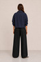 Women's Navy Blue Oversize, Polo Collar, Snap Fasteners, Cotton Gabardine, Short Seasonal Jacket - 5