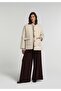 Regular Fit Polo Collar Buttoned Lined Water Resistant Women's Ecru Coat - 3