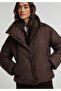 Regular Fit High Neck Zippered Lined Water Resistant Women's Brown Coat