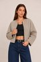 Women's Beige, Lined, Cropped Length, Zipper Detail, Balloon Sleeves, Oversize Seasonal Jacket