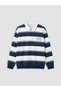Vizyon New Season Navy Blue Polo Collar Striped Boys' T-Shirt - 3