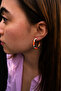 Bym183-1 Neon Orange Enameled Evil Eye Patterned Gold Steel Women's Hoop Earrings - 2