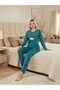 Blue retro patterned pajama set, top and bottom pajama set - 3
