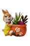 Rabbit Cement Planter with Plants, Orange - 2
