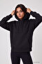 Black Standard Hooded Basic Women's Sweatshirt with Kangaroo Pocket - 97321 - 7