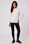 Ecru Standard Hooded Basic Women's Sweatshirt with Kangaroo Pocket - 97321 - 4