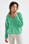 Water Green Half Zipper, Gathered Hem, High Collar Oversize Women's Fleece Sweatshirt - 97234