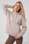 Beige Standard Hooded Basic Women's Sweatshirt with Kangaroo Pocket - 97321 - 4