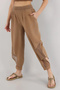 Women's Brown Linen Mesh Bohemian Trousers, Baggy, Elastic, Pocketed, Cuffed, Pinterest - 4
