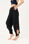 Women's Black Linen Mesh Bohemian Trousers, Shalwar, Elastic Waist, Pockets, Cuffed Cuffs, Pinterest - 6