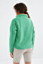 Water Green Half Zipper, Gathered Hem, High Collar Oversize Women's Fleece Sweatshirt - 97234 - 7