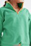 Water Green Half Zipper, Gathered Hem, High Collar Oversize Women's Fleece Sweatshirt - 97234 - 5