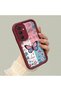 Samsung Galaxy S25 Compatible Case Camera Protector Stitch Pattern Burgundy Couple Silicone Phone Case - 2