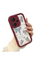 Xiaomi Redmi Note 13 Pro Plus Compatible Case Camera Protector Heart Pattern Burgundy Lover Couple Silicone Phone Case - 3