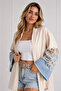 Women's Ecru Lace Back Kimono Jacket Guipure Embroidered Floral Jeans Denim Oversize Loose Bohemian Pinterest - 2