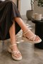 Gold Color Ring Detailed Casual Sporty Stylish Women's Sandals, Cream Beige Casual Women's Sandals - 3
