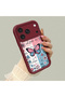 iPhone 17/18 Pro Max Compatible Case Camera Protector Stitch Pattern Burgundy Couple Silicone Phone Case - 3