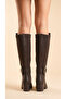 Leather Look Stretch Back Zipper Long Boots with Thick Medium High Heel - 4
