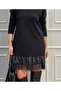 Women's Long Sleeve Crew Neck Hem Leather Lace Viscose Two Thread Midi Dress - 3