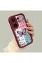 Vivo X200 Fe Compatible Case Camera Protector Stitch Pattern Burgundy Couple Silicone Phone Case - 3