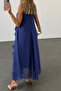 Dark Blue Sleeveless Long Dress with Volants on the Front 3450 - 2