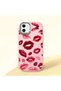 iPhone 12 Mini Compatible Case Camera Protector Pink Kiss Patterned Silicone Lover Couple Phone Case